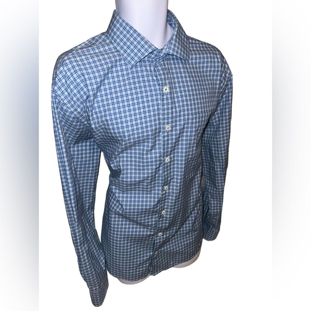 Peter Millar Blue Checkered Casual Button Down Shirt - Picture 2 of 10